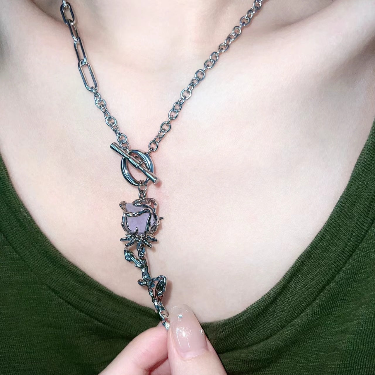 Simple Purple Rose Necklace