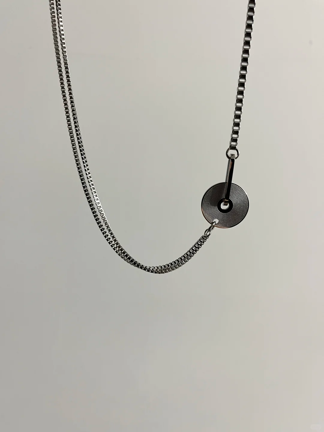 Unisex Silver Stainless Steel Vinyl Record Necklace