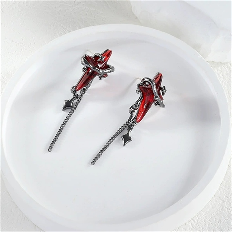 Gothic Style Bloody Star Vintage Tassel Stud Earring