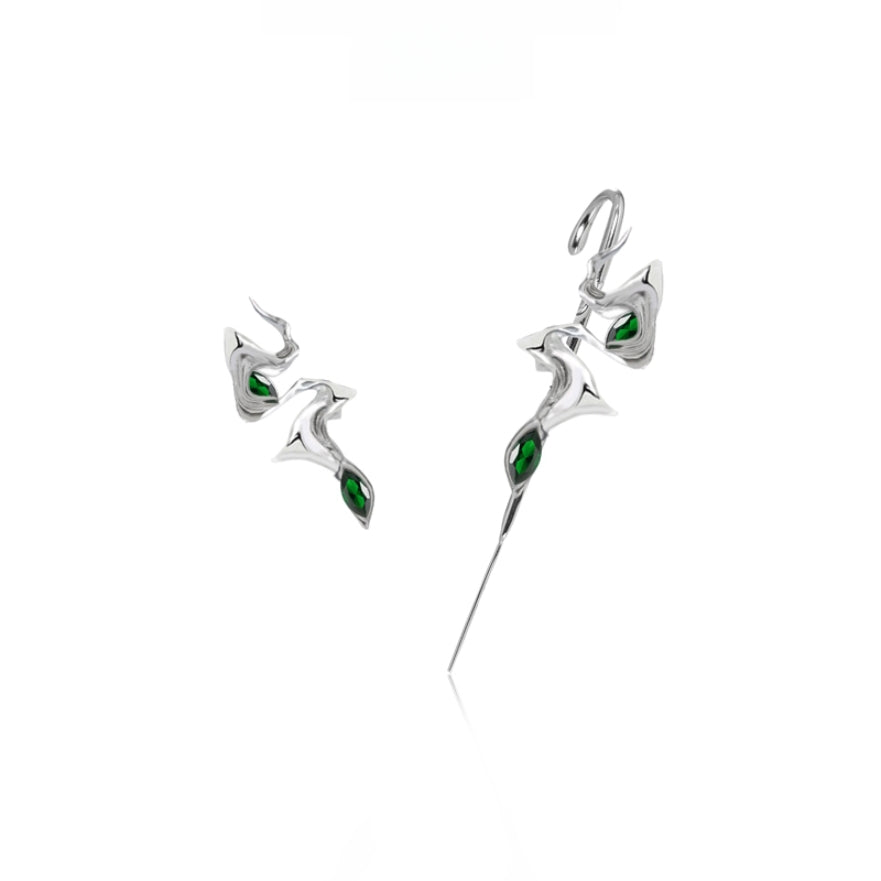 Y2K Slytherin Designer Green Snake Earring