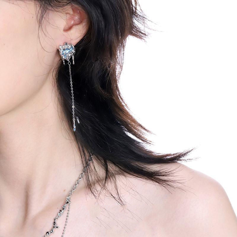 Designer Women Blue Glacier Tassel Stud Earring