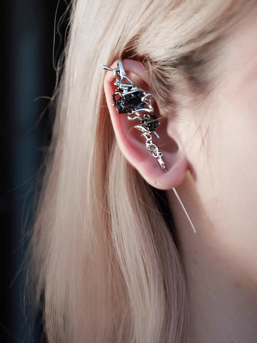 Designer Black Rose Ear Stud (Single One)