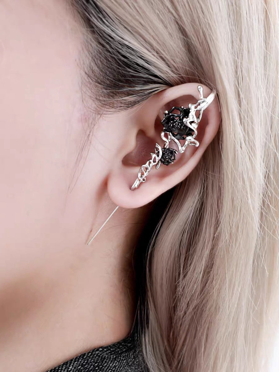 Designer Black Rose Ear Stud (Single One)