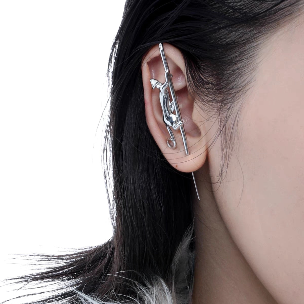 Y2k Cute Cat Long Silver Stud Earring