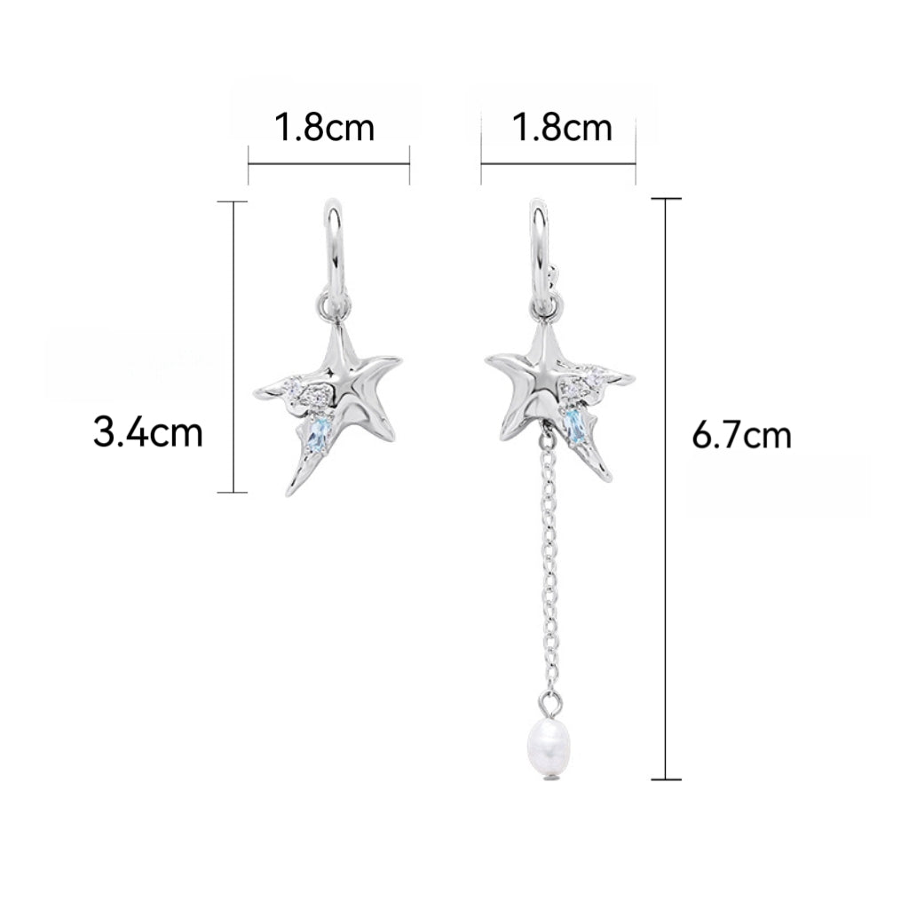 Women Cute Star Pearl Asymmetric Metal Earring