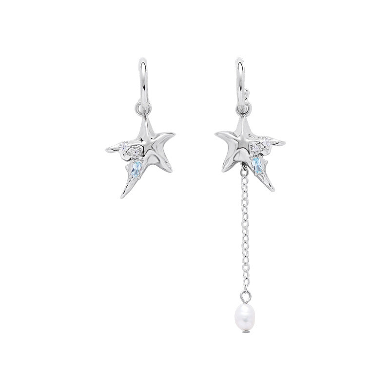 Women Cute Star Pearl Asymmetric Metal Earring