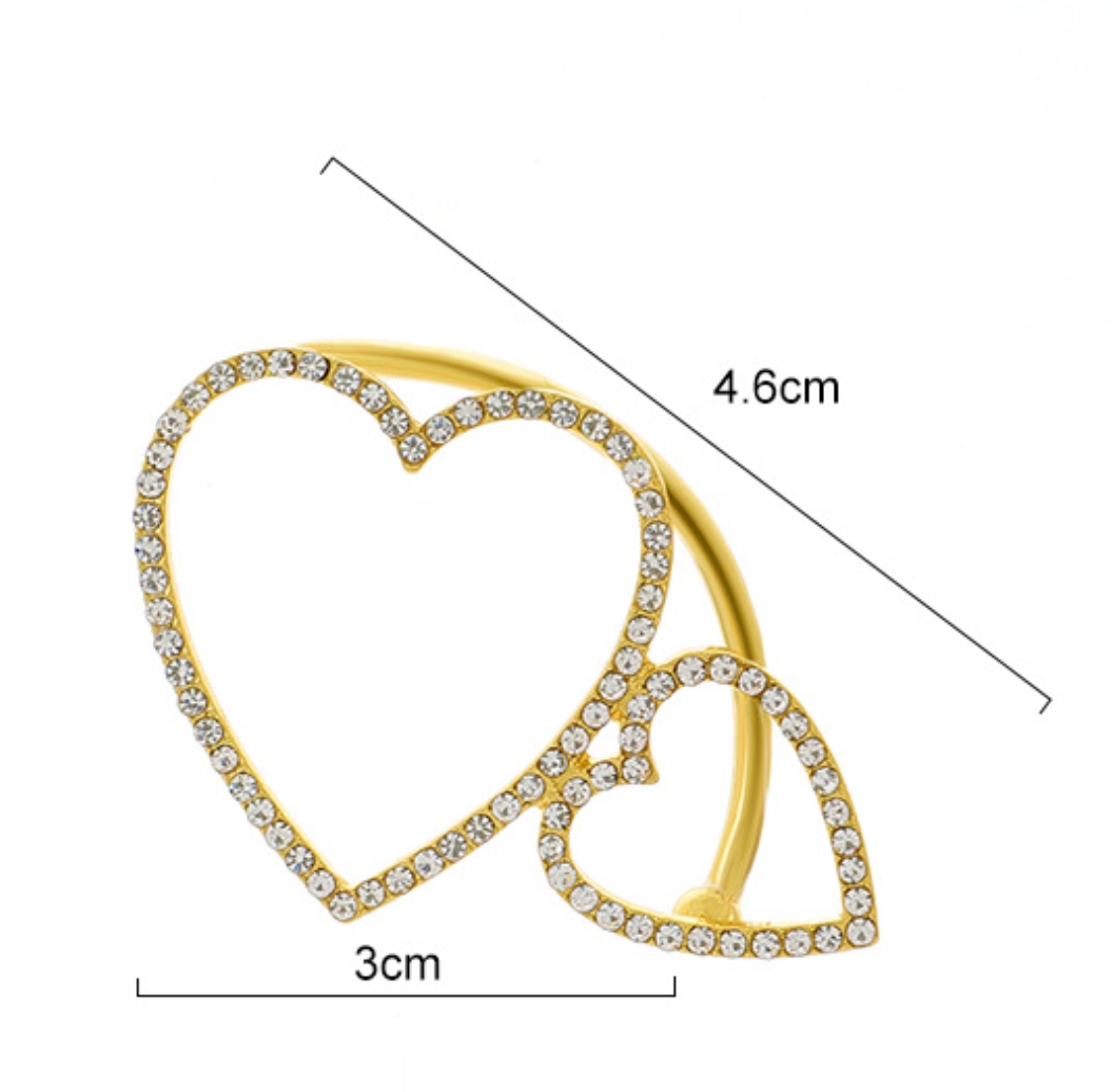 Rhinestone Women Shining Double Heart Ear Cuff(Single One)