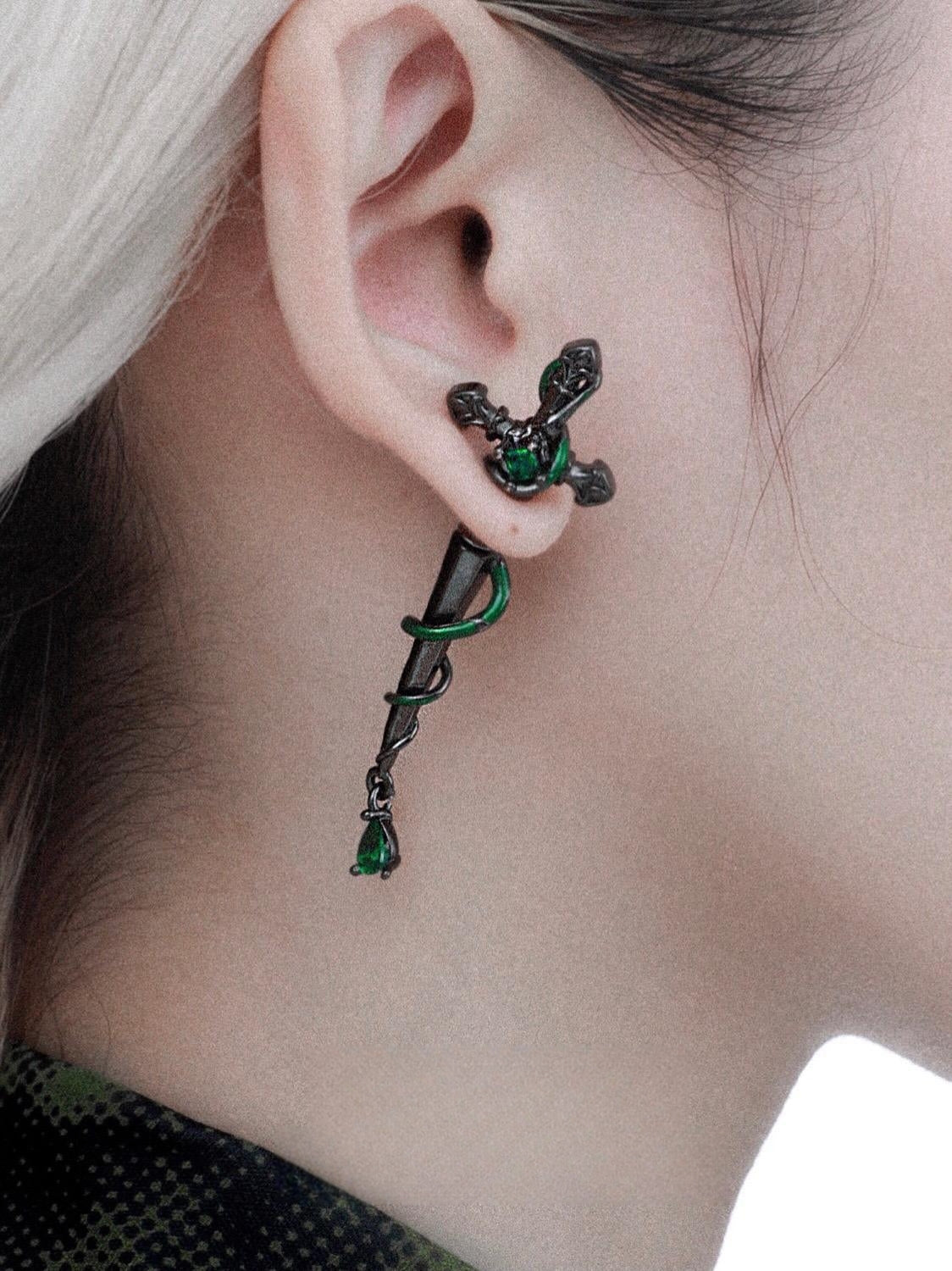 Slytherin Snake Girl's Sword Stud Earring