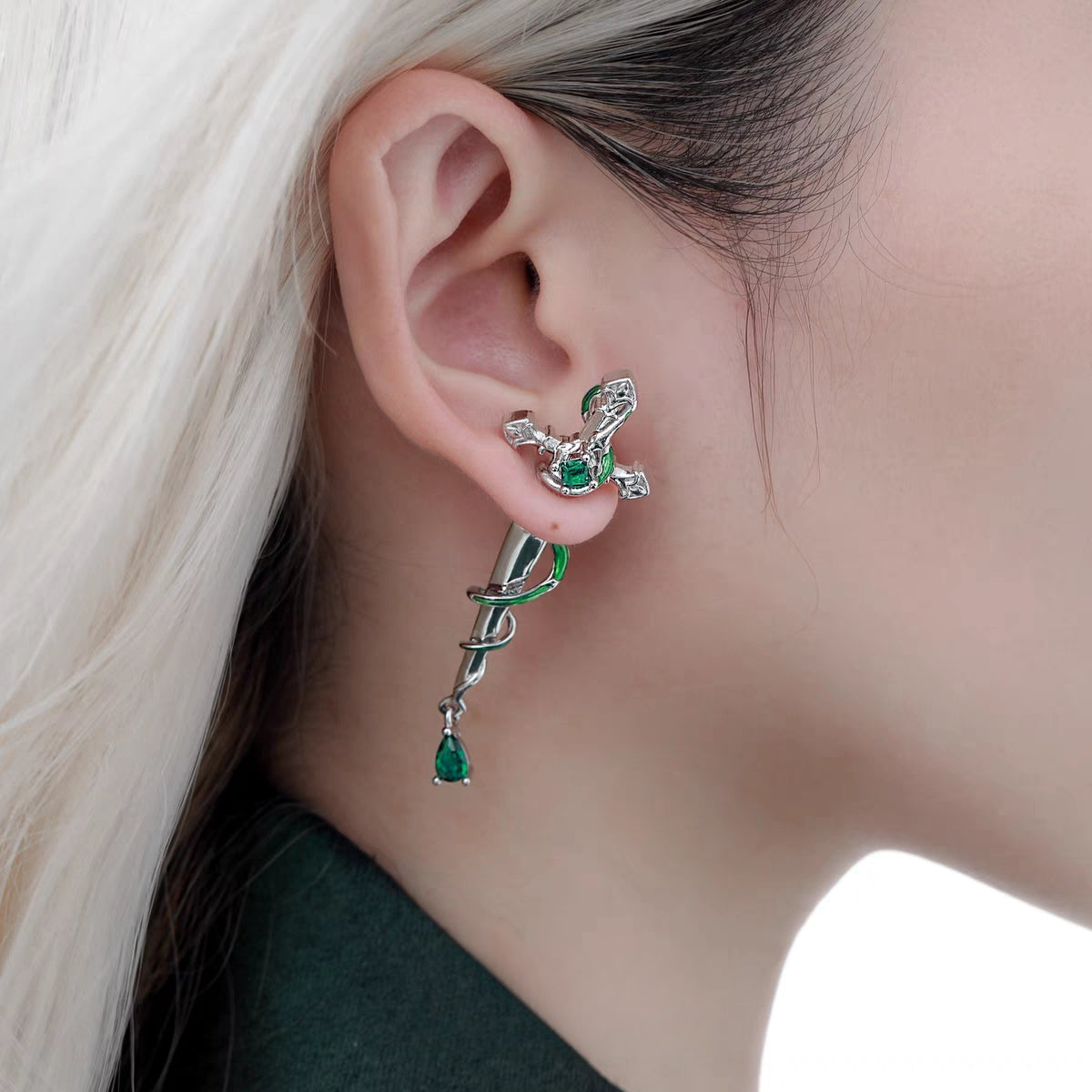 Slytherin Snake Girl's Sword Stud Earring