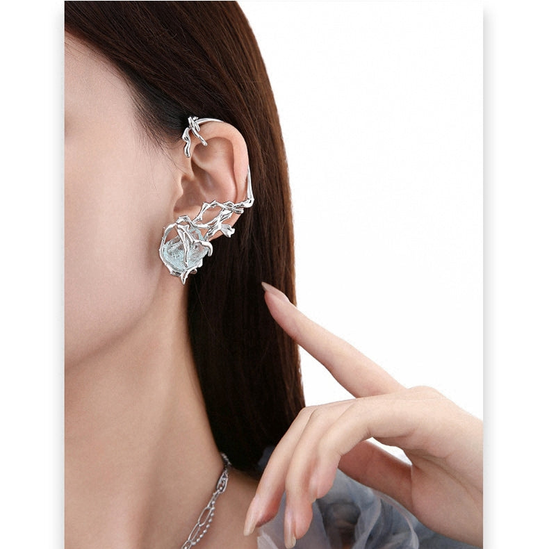 Chic Fashion Girl's Blue Stone Metal Thorn Ear Cuff