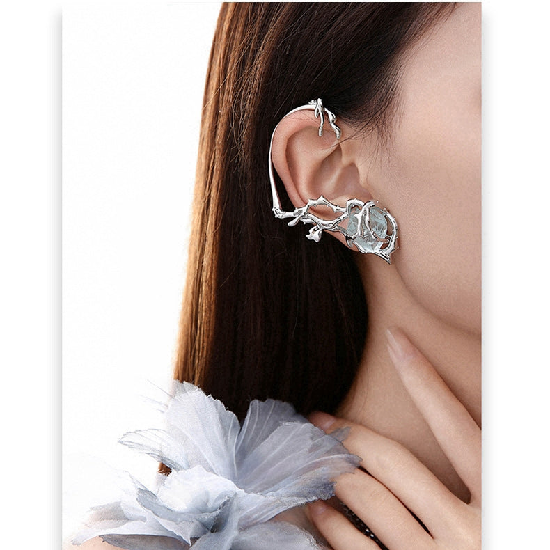 Chic Fashion Girl's Blue Stone Metal Thorn Ear Cuff