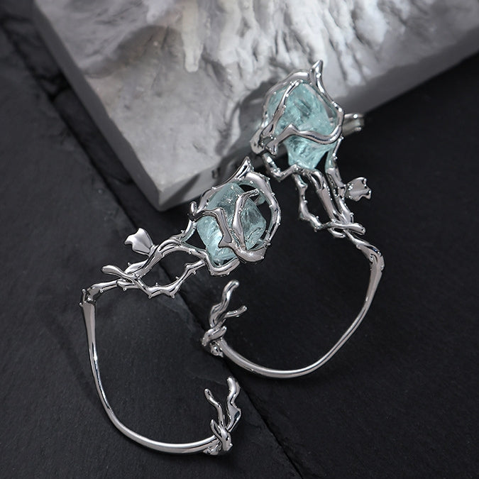 Chic Fashion Girl's Blue Stone Metal Thorn Ear Cuff