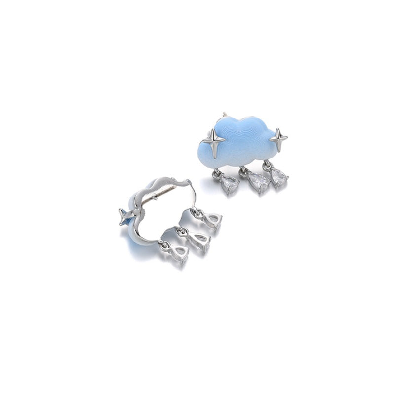 Girl Cute Blue Cloud & Star Shining Rhinestone Stud Earring