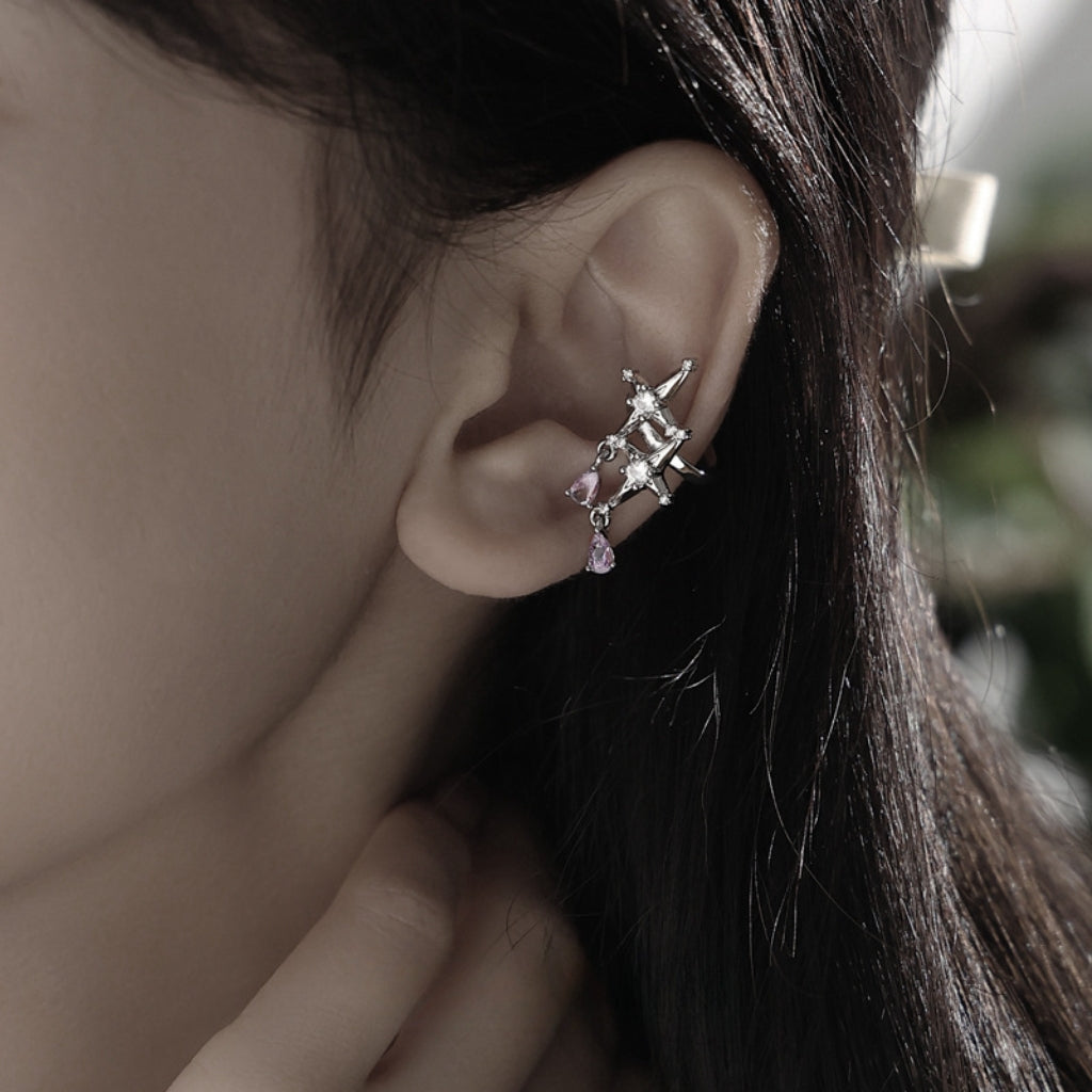 Y2K Chic Girl Shining Sweet Cross Star Ear Cuff（Single One）