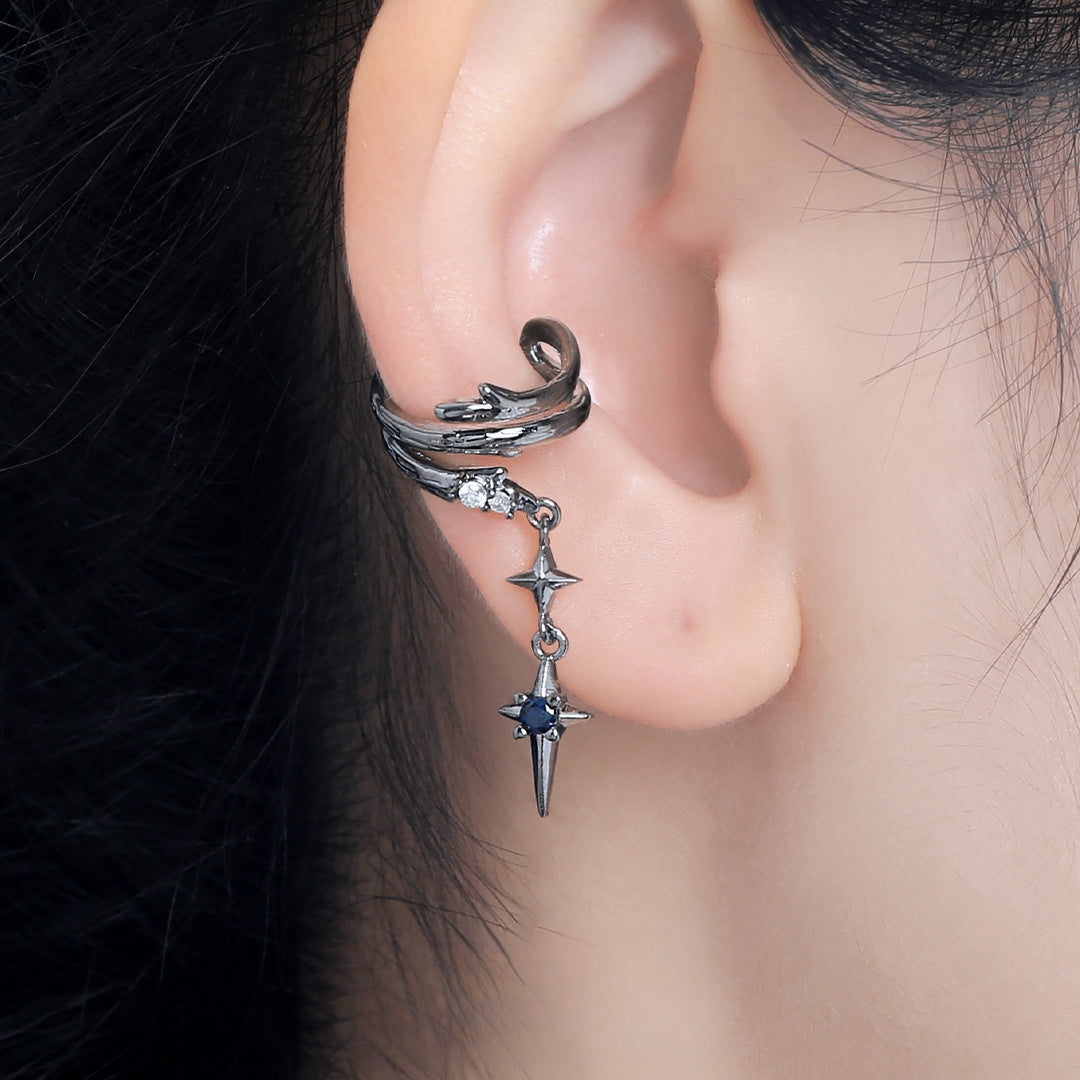 Dark Black Unisex Thorns Star Ear Cuff(no ear piercing)