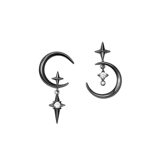 Designer Unique Black Moon & Star Stud Earring