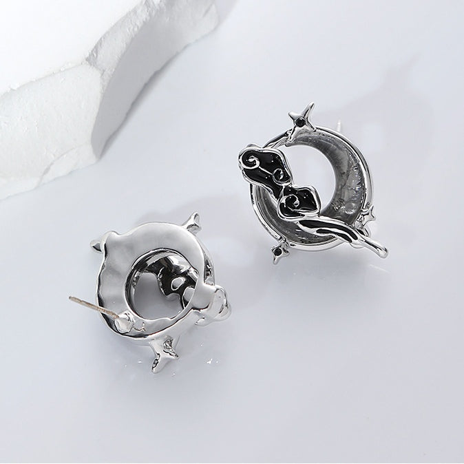 Chinese Style Designer Moon & Cloud Stud Earring