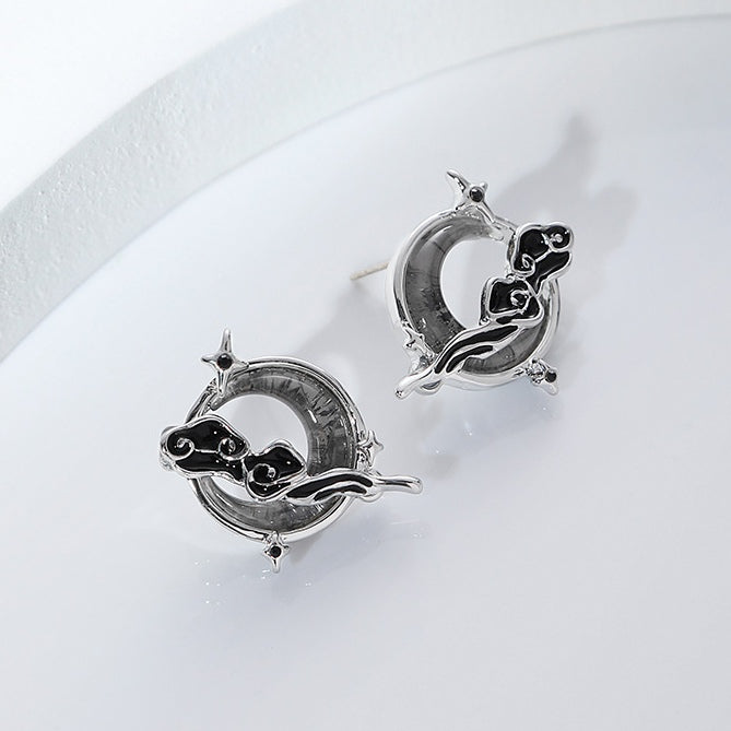 Chinese Style Designer Moon & Cloud Stud Earring