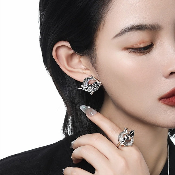 Chinese Style Designer Moon & Cloud Stud Earring