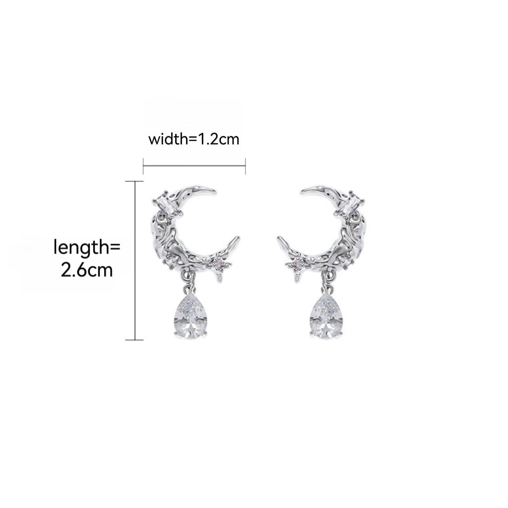 Women Half Moon & Rhinestone Stud Earring