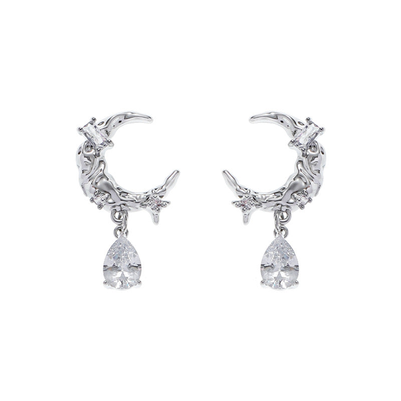 Women Half Moon & Rhinestone Stud Earring