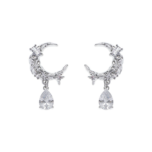 Women Half Moon & Rhinestone Stud Earring