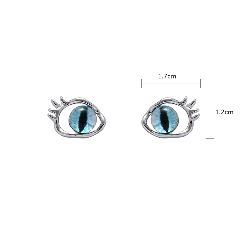 Designer Chic Cute Blue Devil's Eye with Eyelash Stud Earring