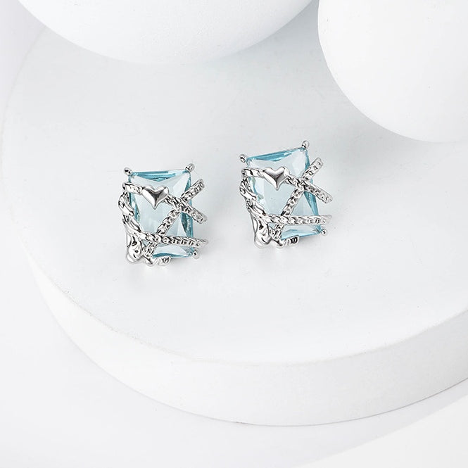 Sweet Girl Blue Square Cube Stud Earrings