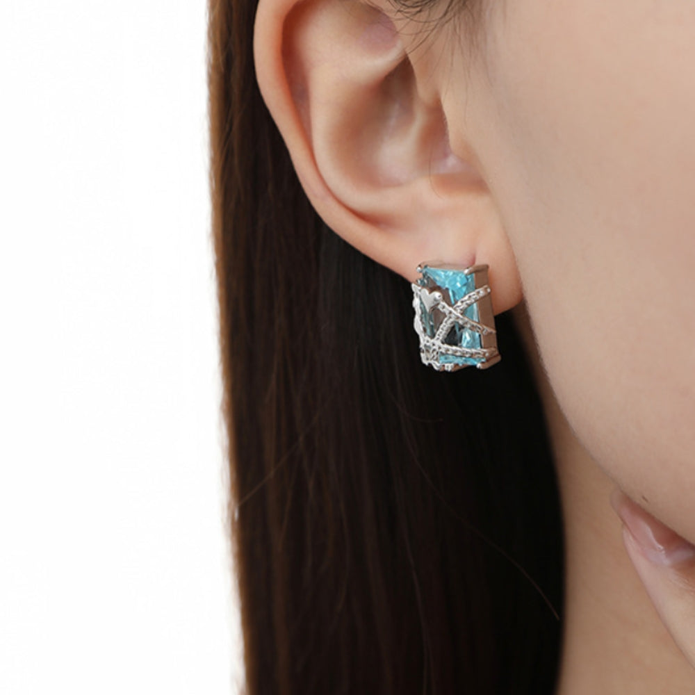 Sweet Girl Blue Square Cube Stud Earrings