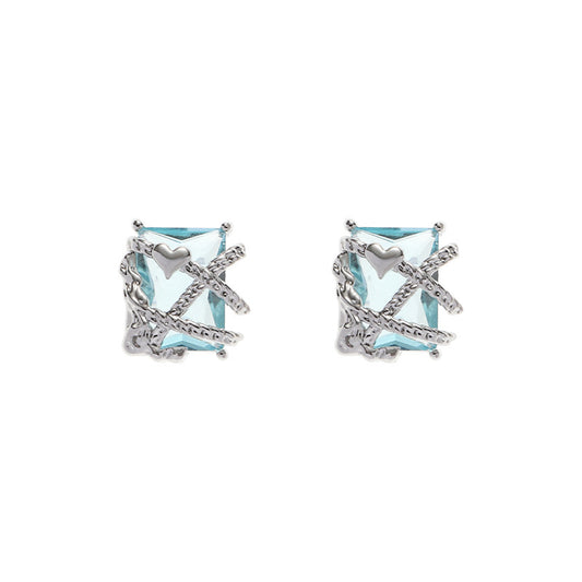 Sweet Girl Blue Square Cube Stud Earrings