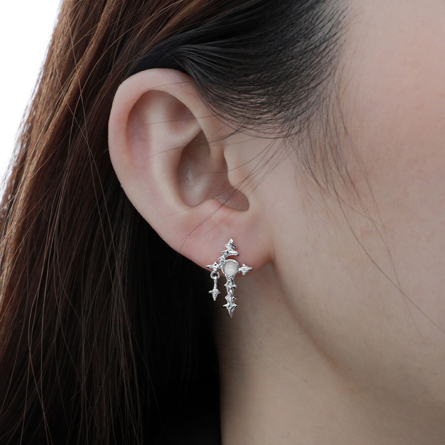 S925 Silver Sword Star & Moon Stud Earring