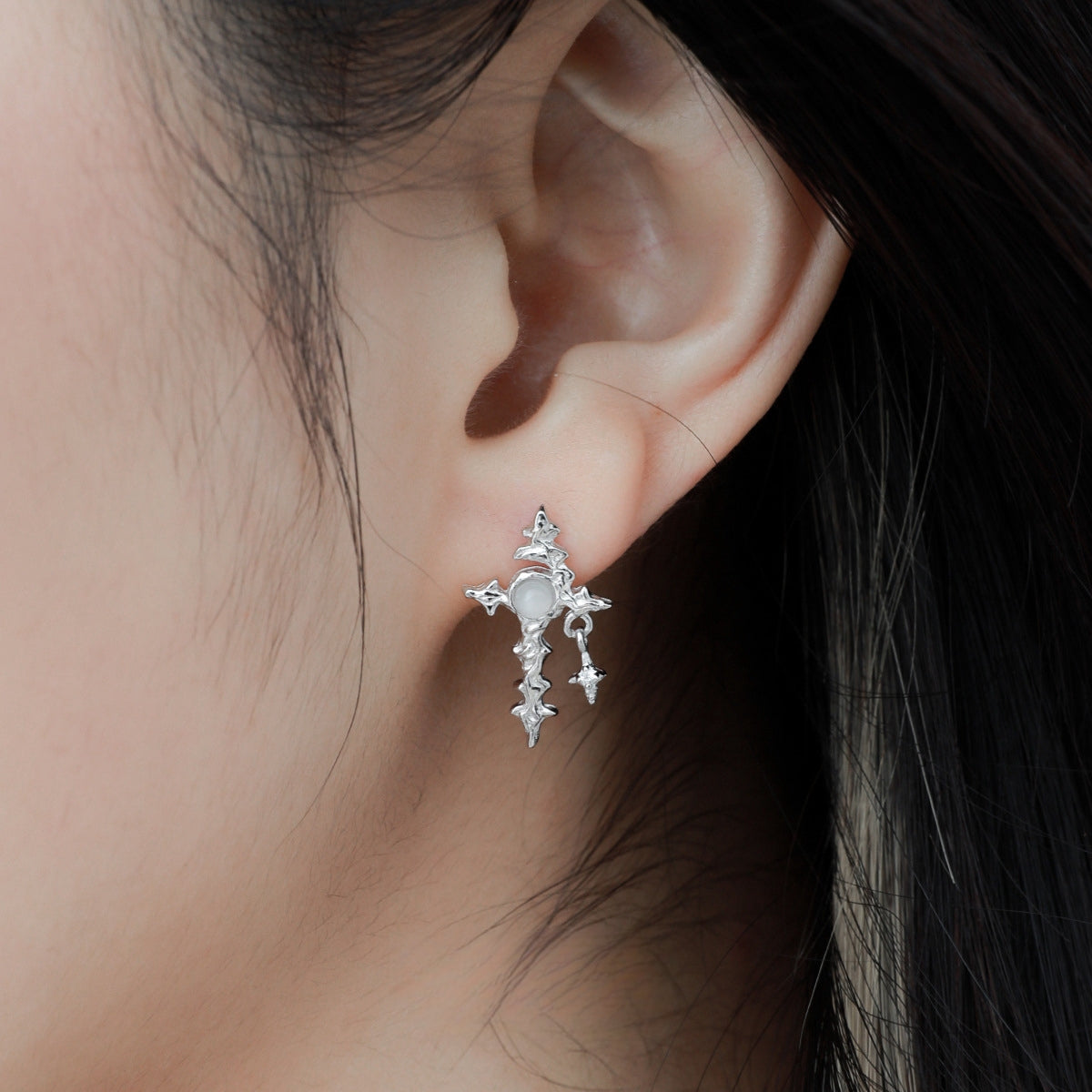 S925 Silver Sword Star & Moon Stud Earring