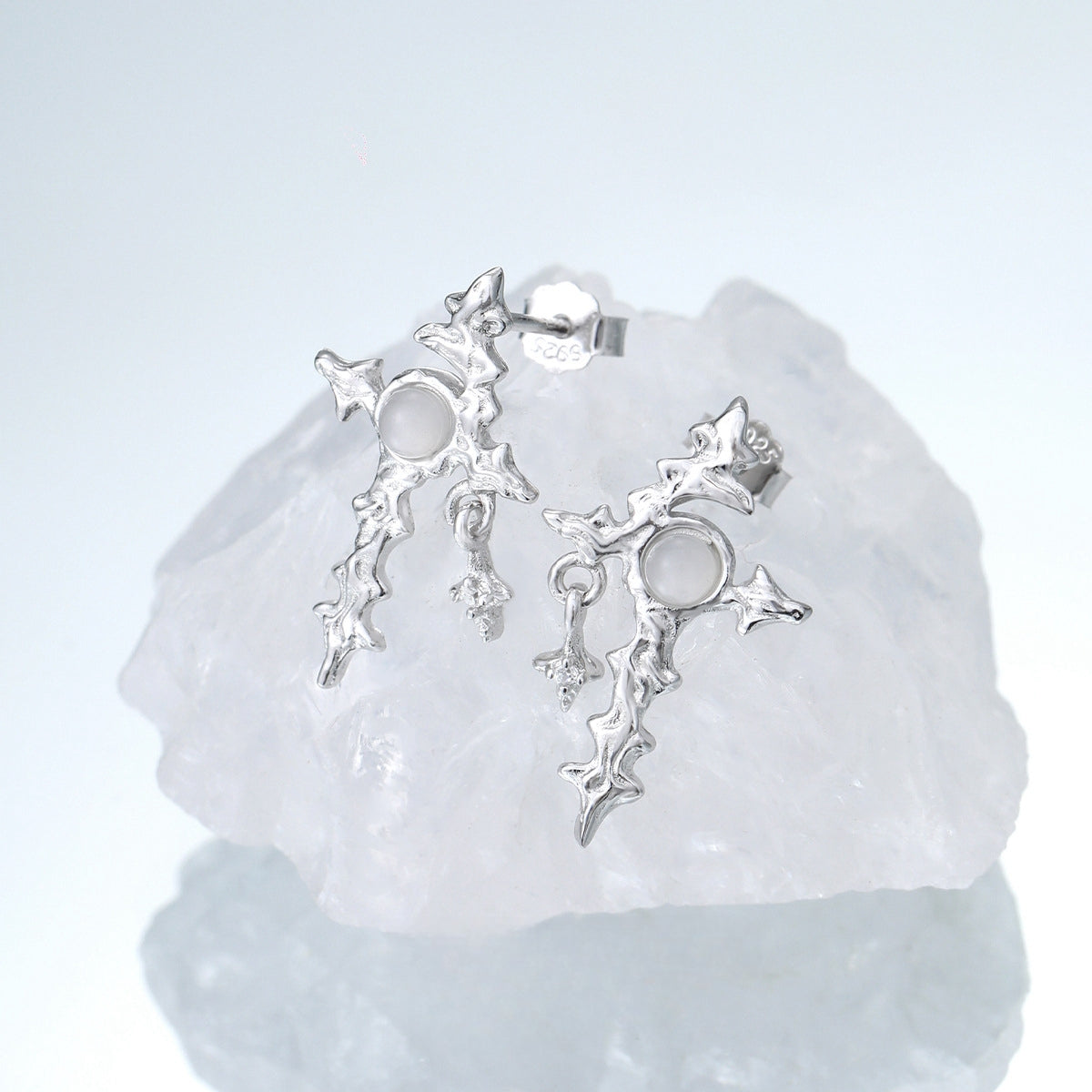 S925 Silver Sword Star & Moon Stud Earring