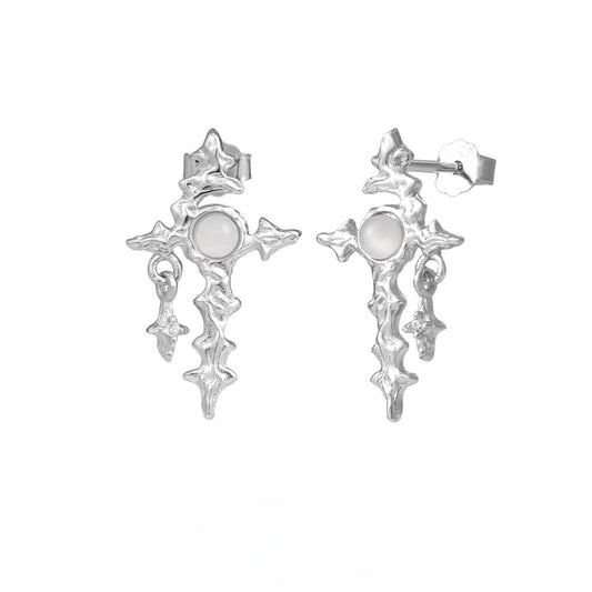 S925 Silver Sword Star & Moon Stud Earring