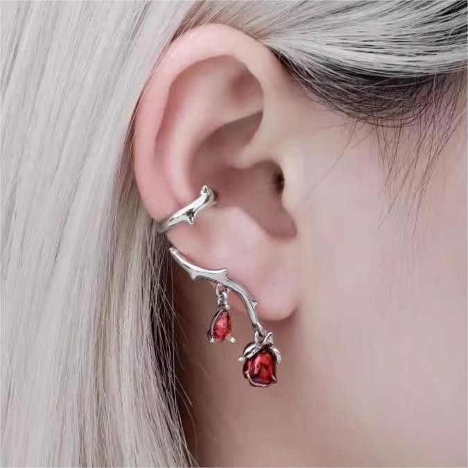 Designer Sweet Girl Red Rose Ear Cuff(A Pair)