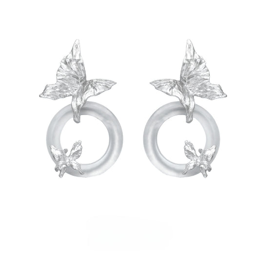 S925 Silver Butterfly White Jade Earring