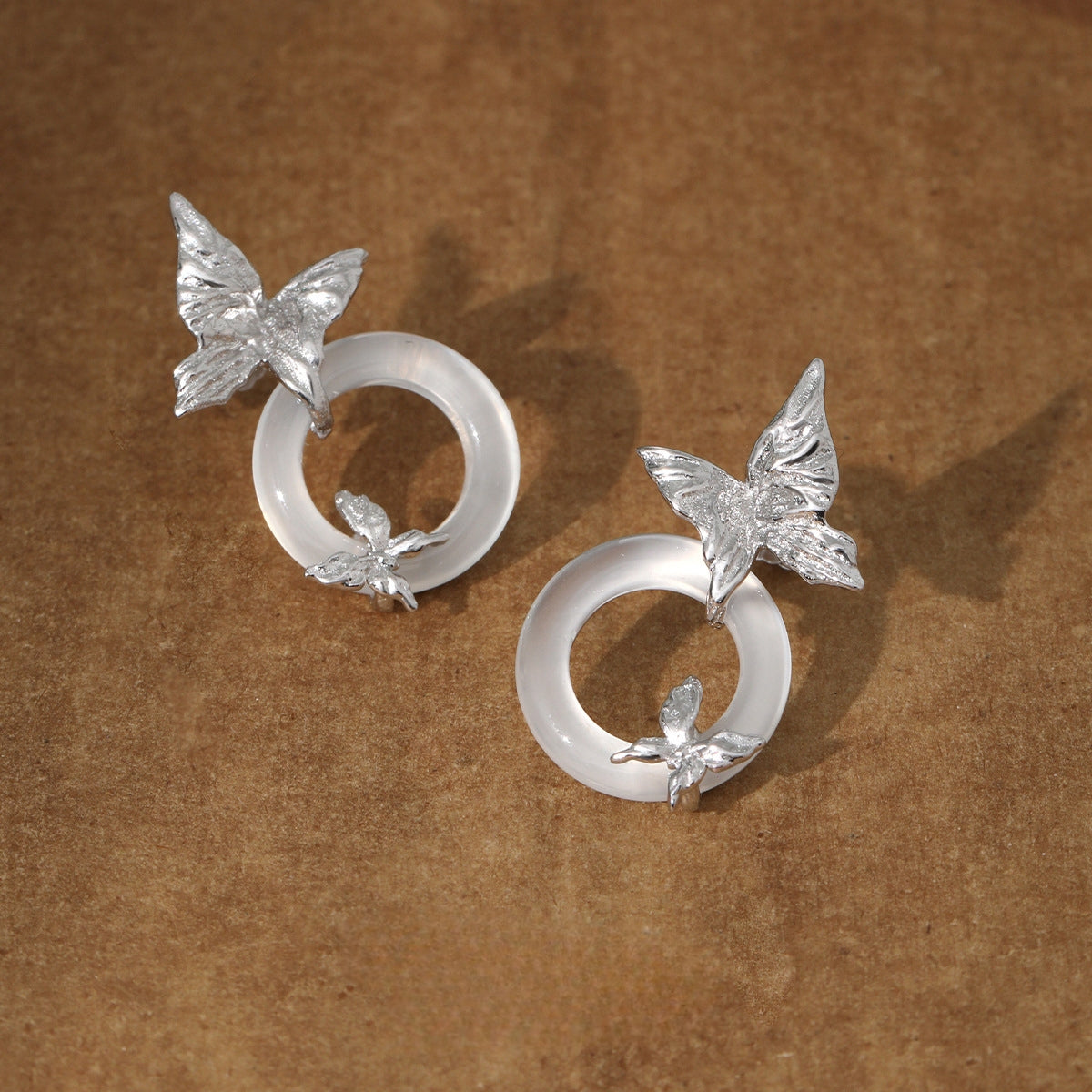 S925 Silver Butterfly White Jade Earring