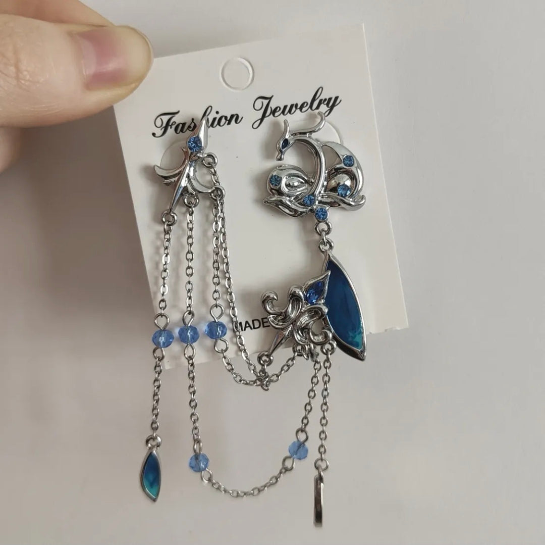 Neuvillette Genshin Impact Designer Blue Asymmetrical Earrings