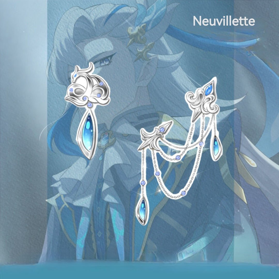 Neuvillette Genshin Impact Designer Blue Asymmetrical Earrings