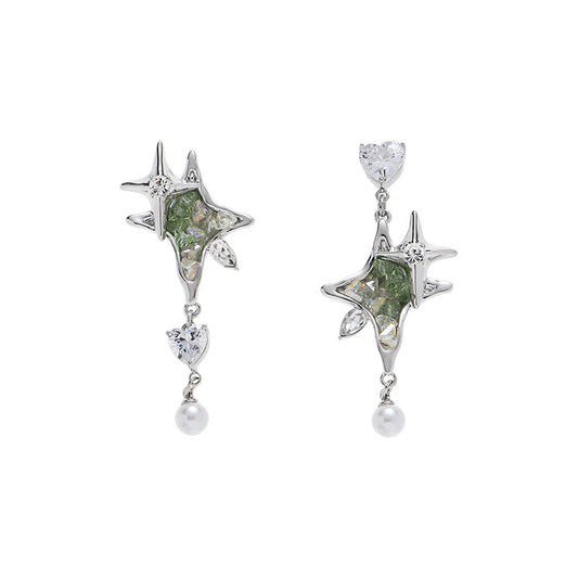 Designer Chic Girl Green Star Pearl Stud Earring