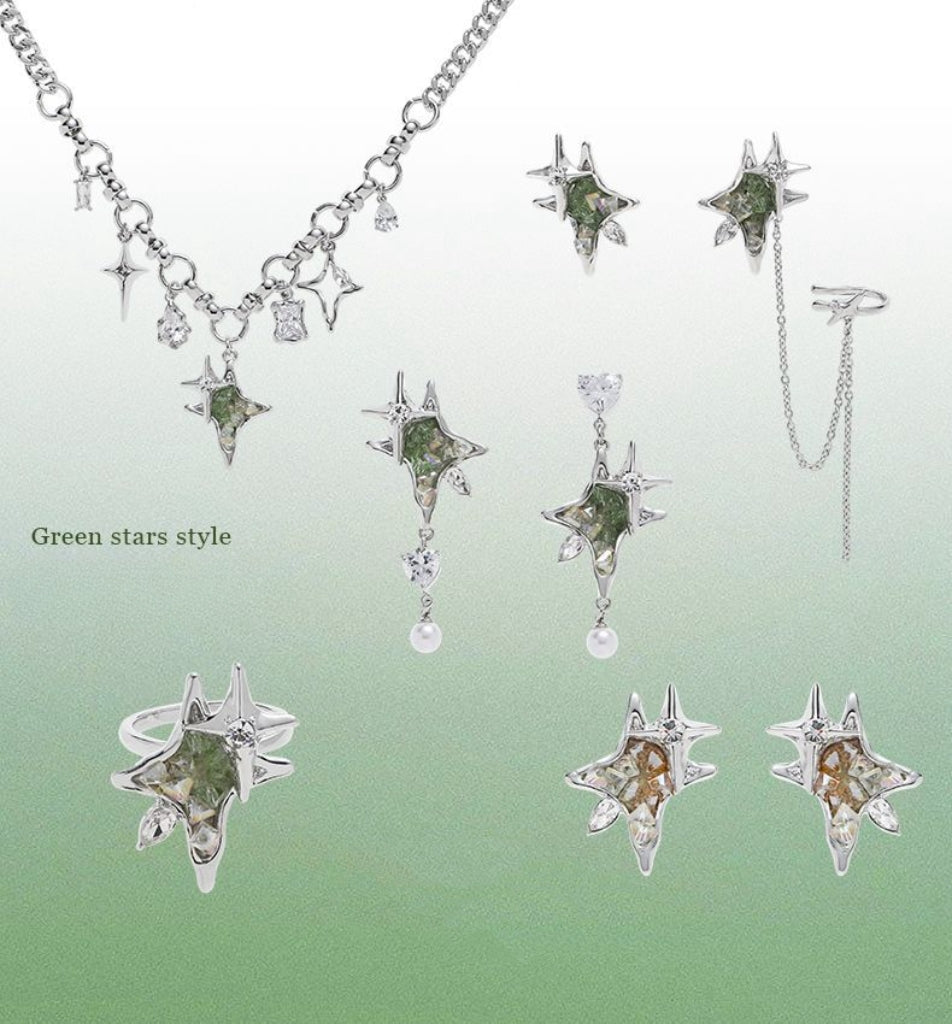 Y2K Girl Designer Green Star Rhinestone Necklace