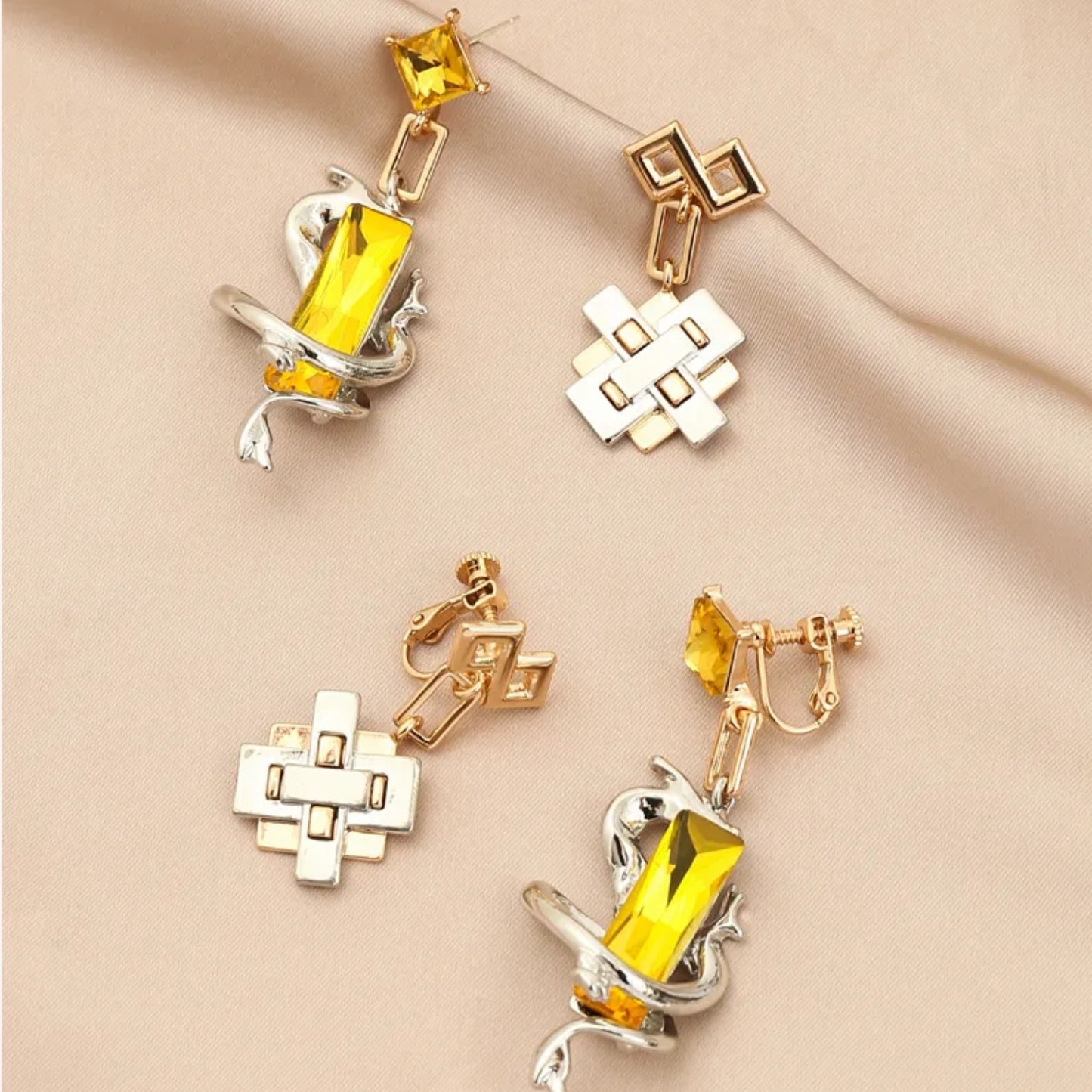 Zhong Li Genshin Impact Yellow Metal Earring