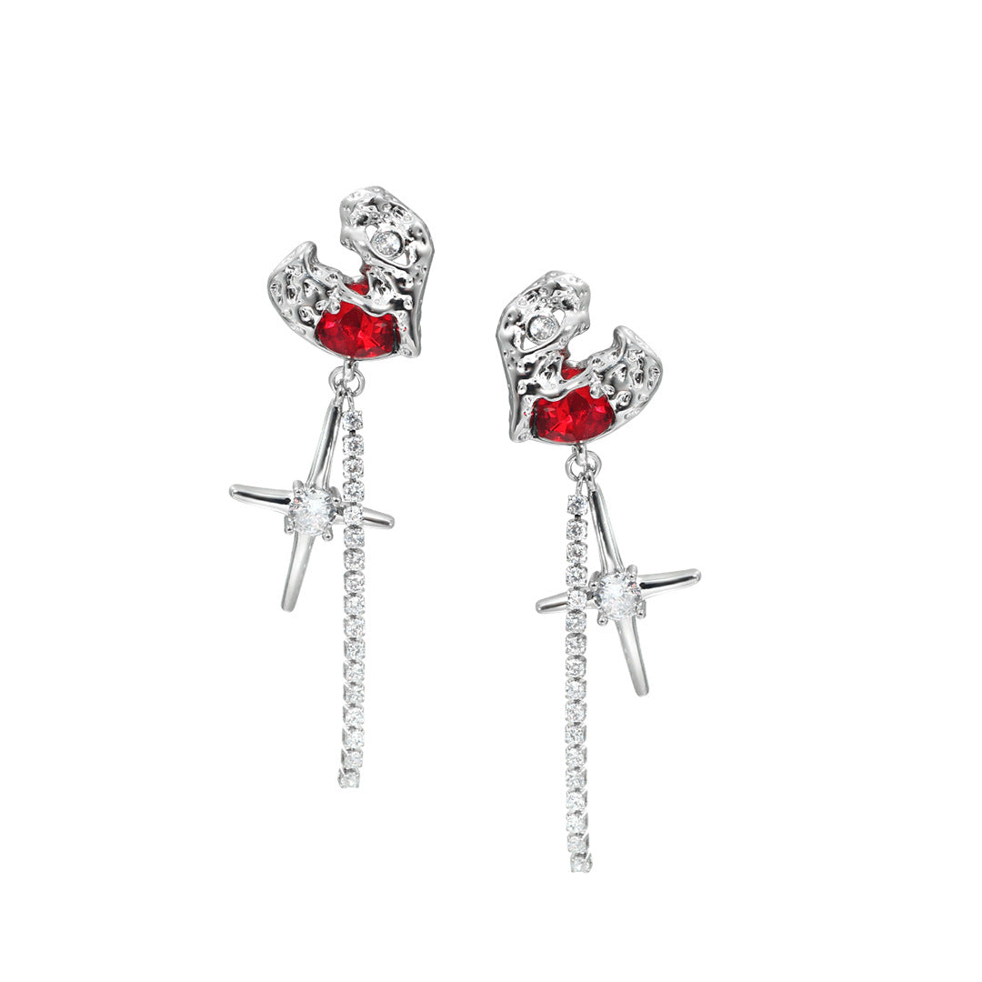 Chic Girl Red Heart Star Stud Earring