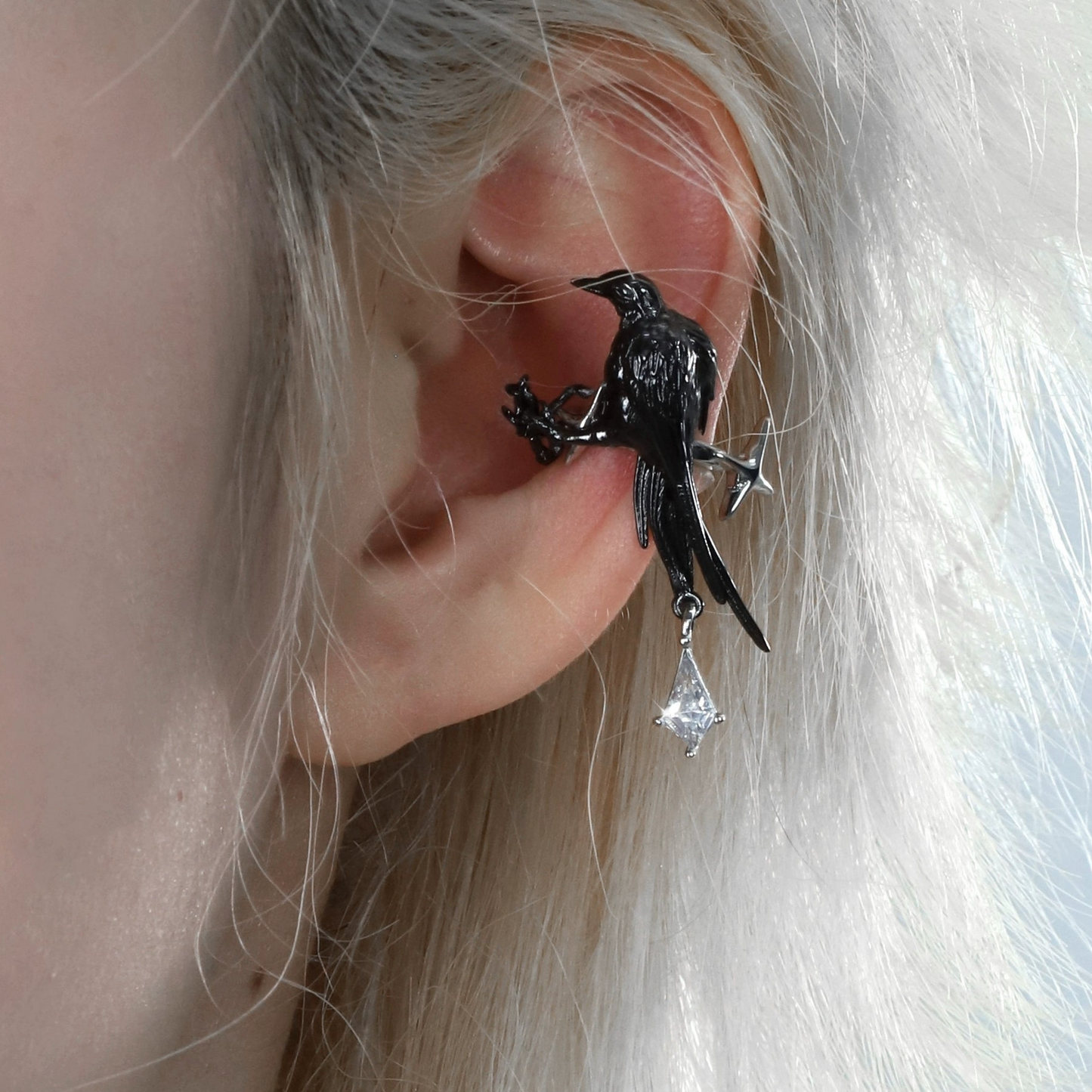 Mystic Black Raven Ear Clip Ear Cuff