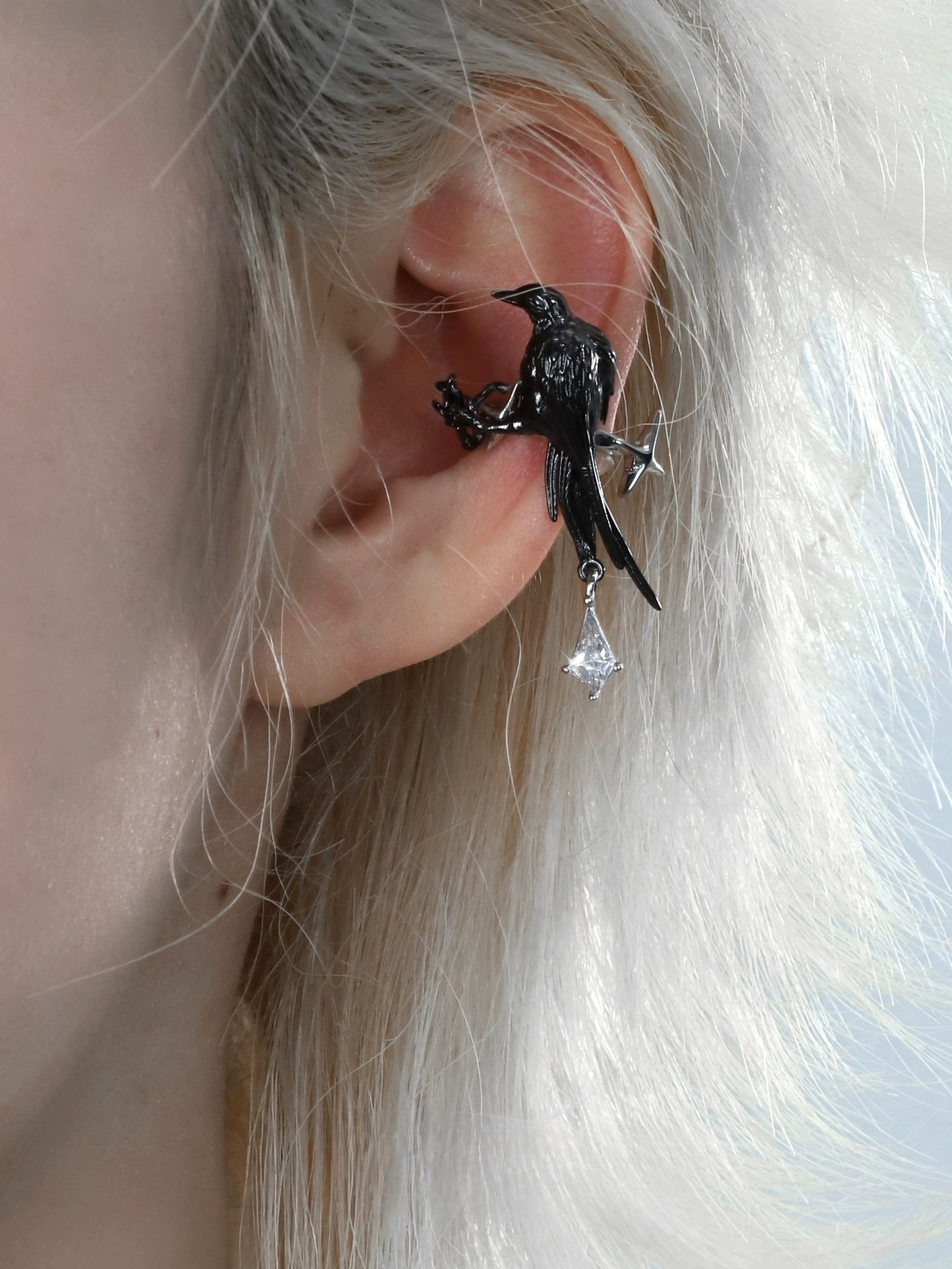 Mystic Black Raven Ear Clip Ear Cuff