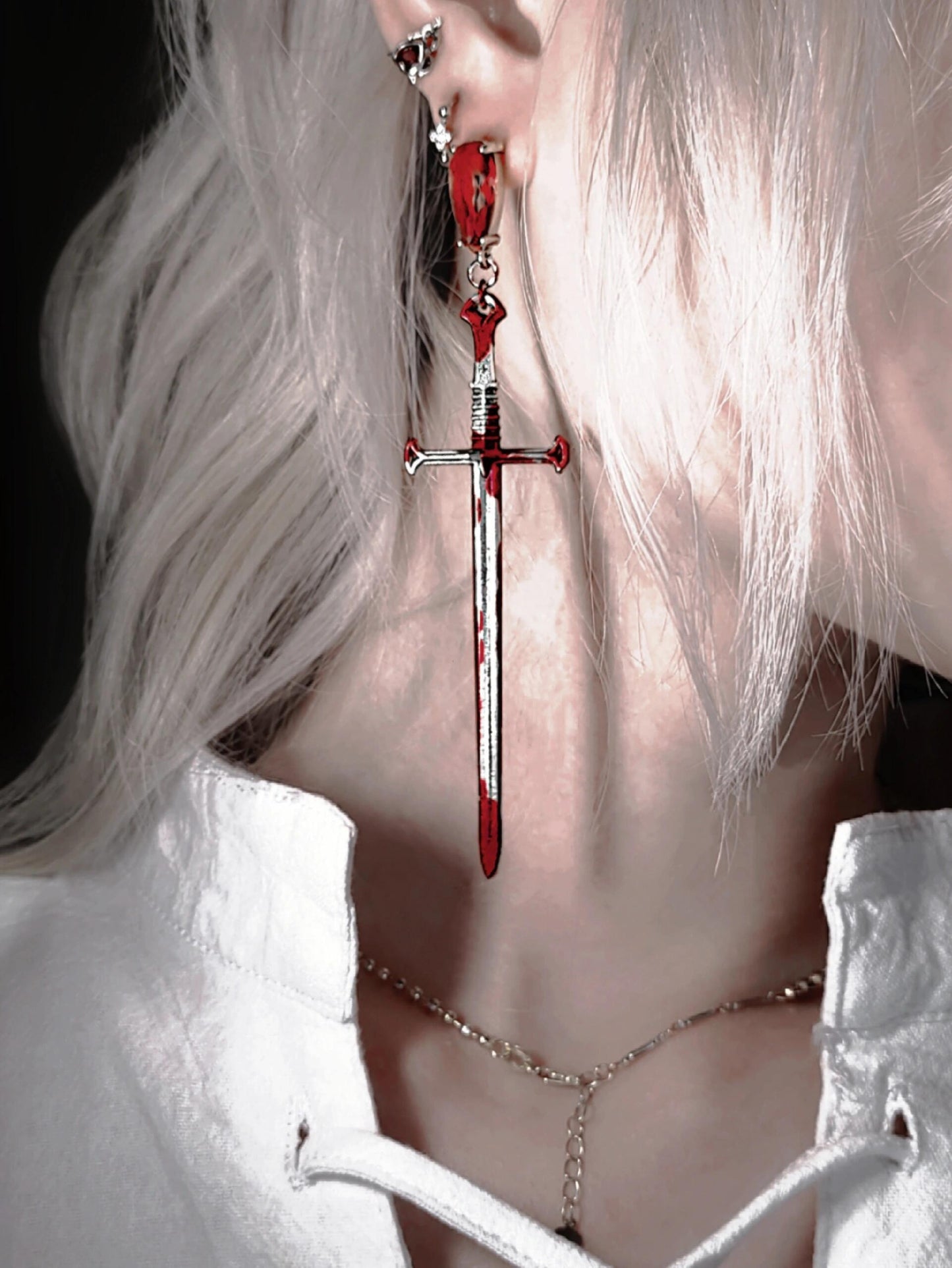 Gothic Red Blood Vampire Sword Stud Earring (single one)