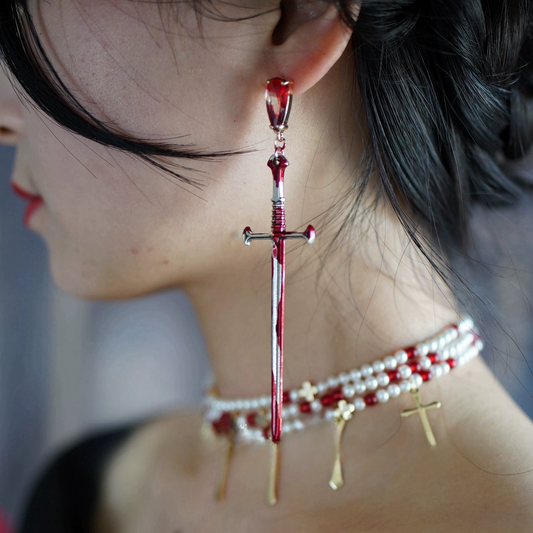 Gothic Red Blood Vampire Sword Stud Earring (single one)