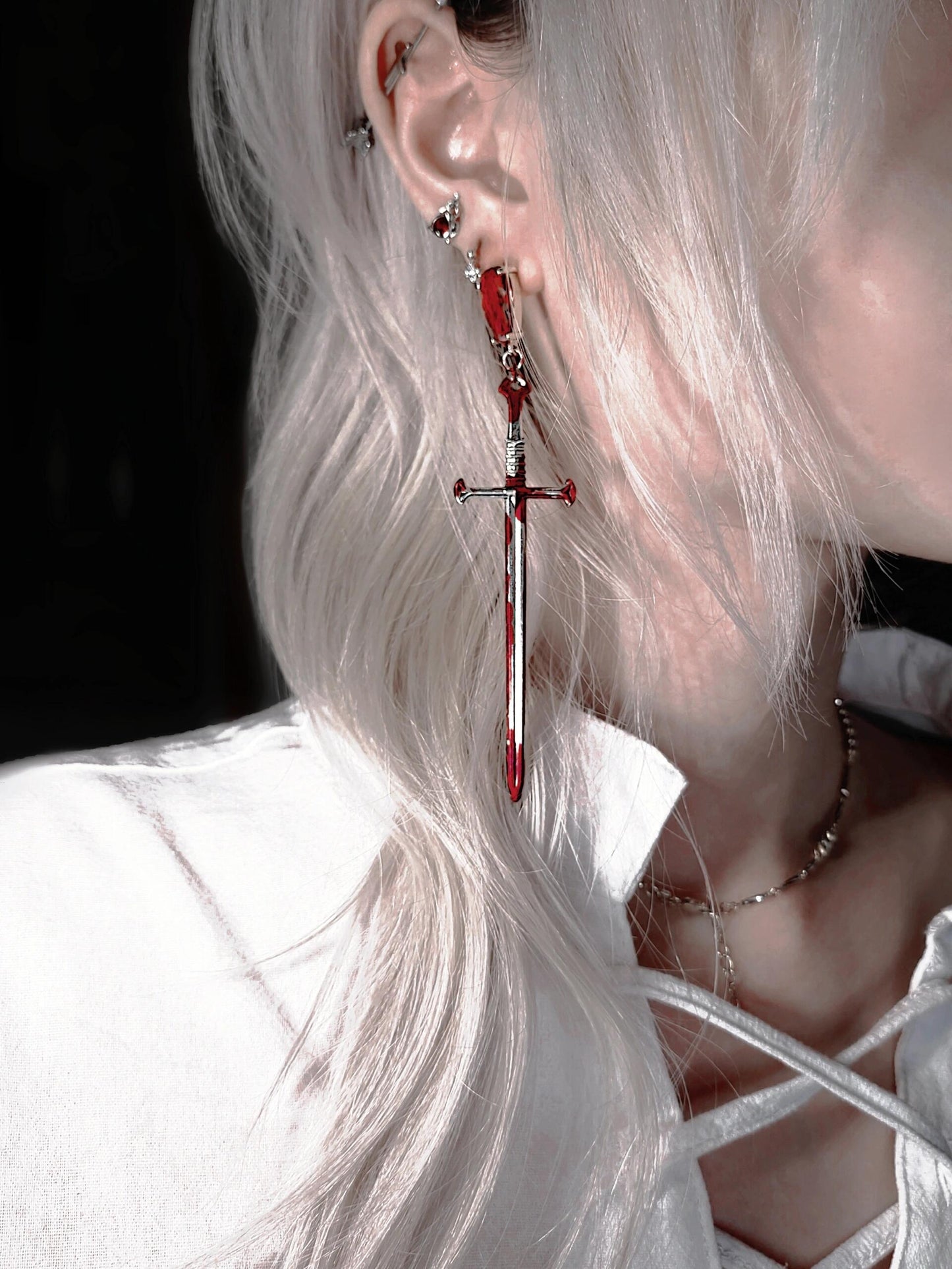 Gothic Red Blood Vampire Sword Stud Earring (single one)