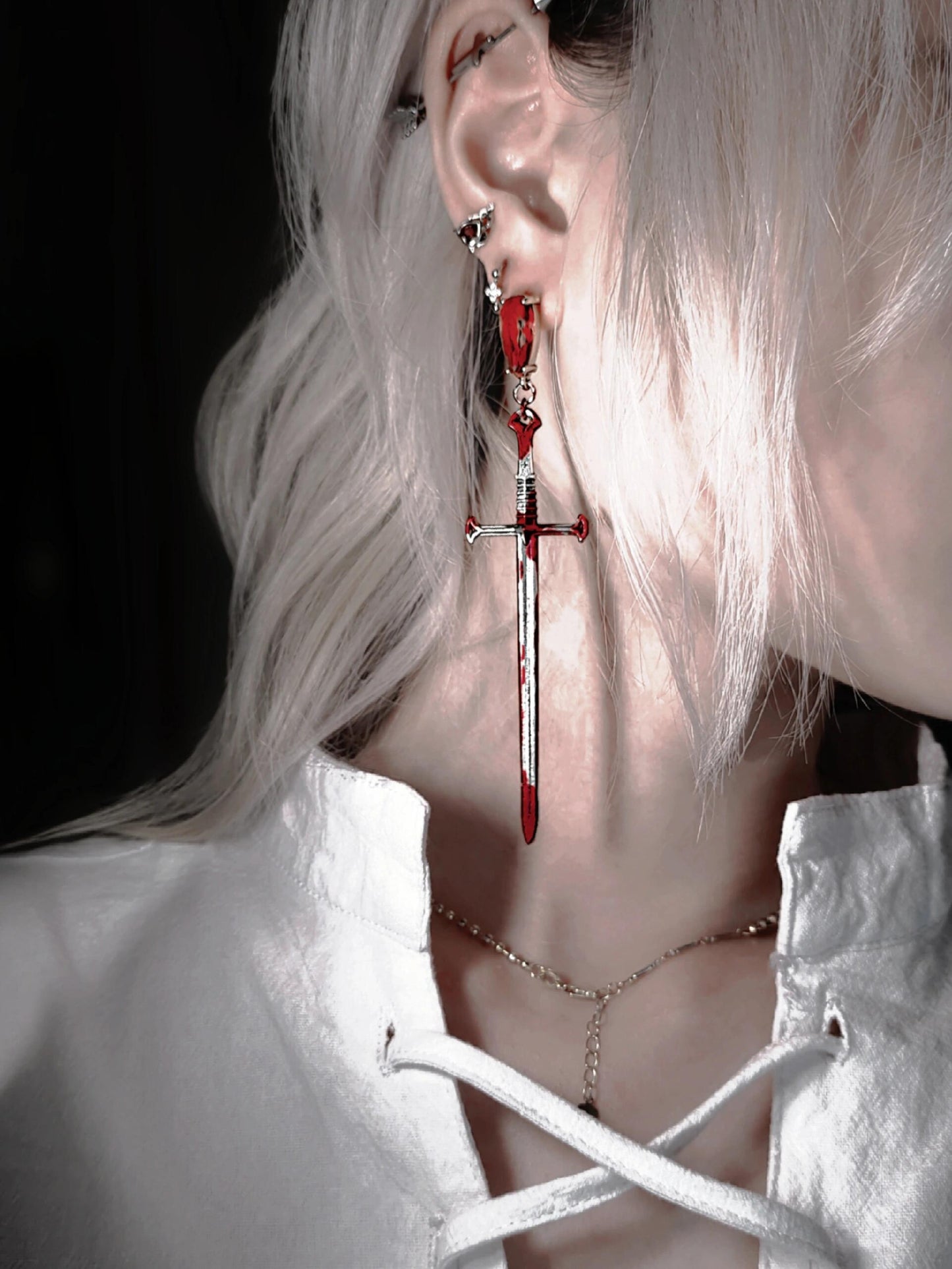 Gothic Red Blood Vampire Sword Stud Earring (single one)