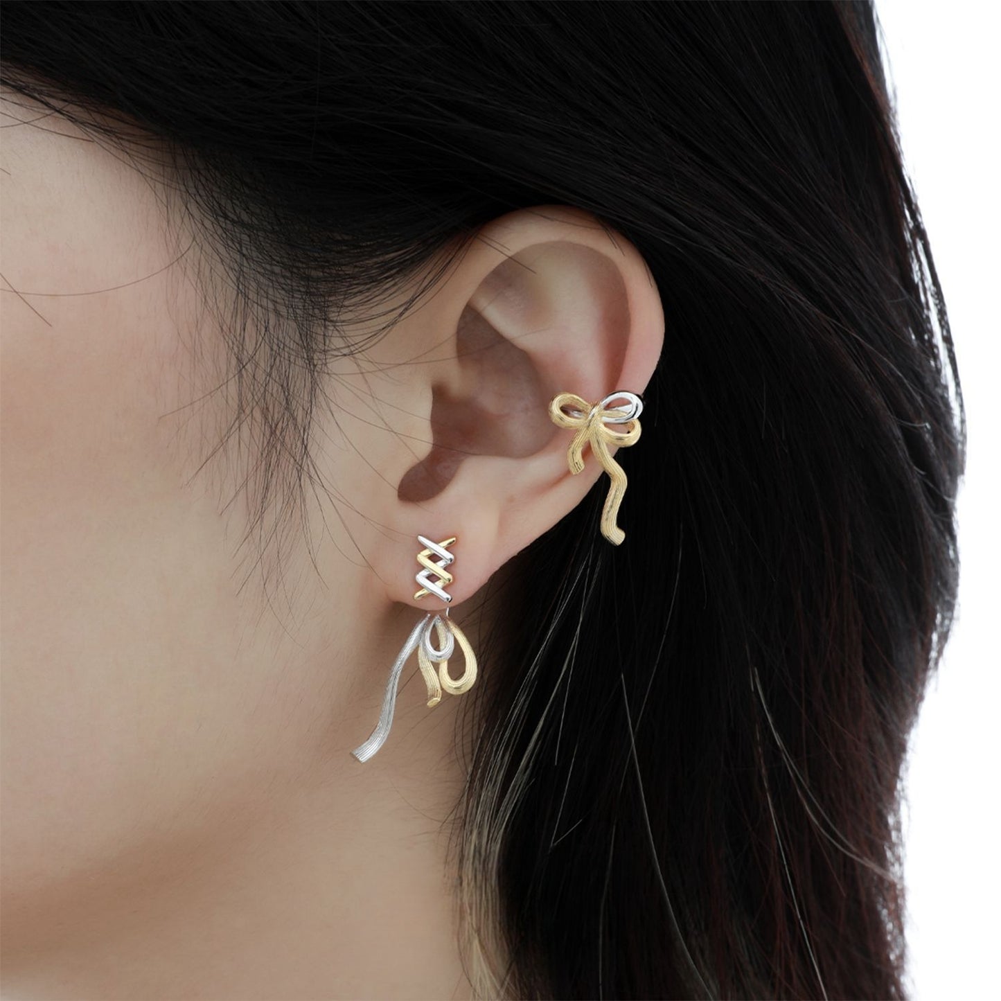 Sweet S925 Sivler Gold Bow Ear Cuff (single one)